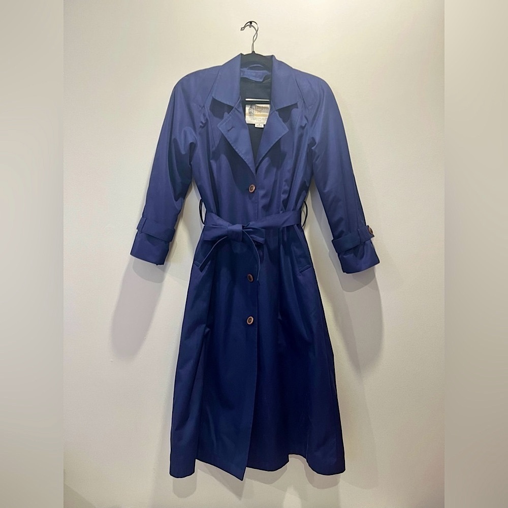 Vintage London Fog Navy Blue Removable Lining Belted Jacket Trench Coat size 6P
